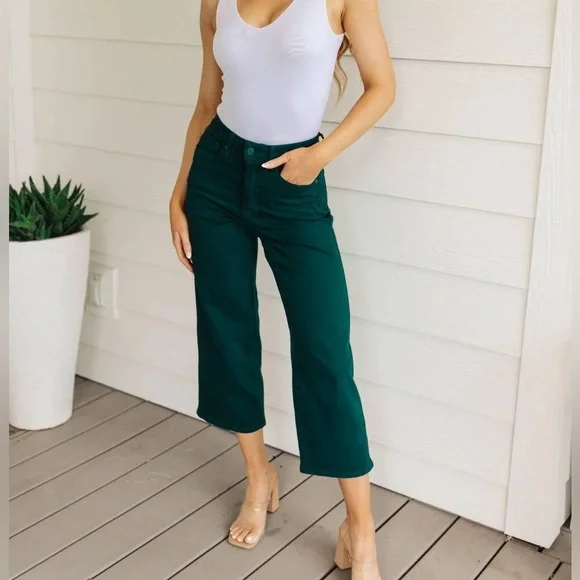 Judy Blue Teal Hailey Wide-Leg Cropped Pants - Picture 7 of 7